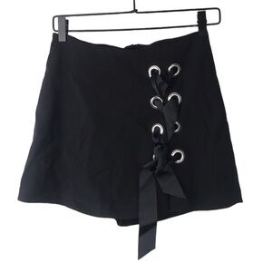 Lace up black high rise skort